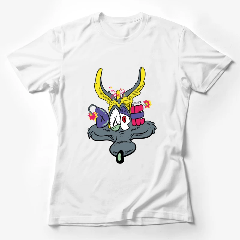 Whimsical Cartoon Creature with Explosive Elements Female T-Shirt