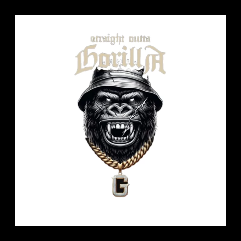 Aggressive Gorilla in Bucket Hat with Gold Chain Street Art Design Pin