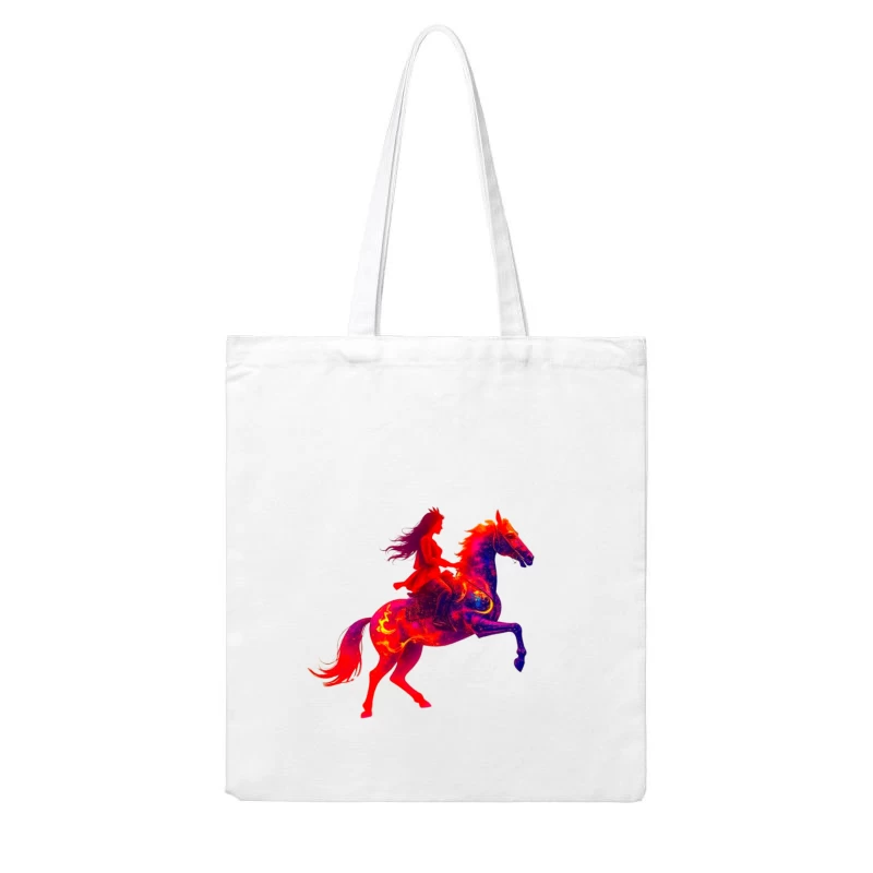 Mystical Red Horse and Rider Silhouette Fantasy Art Cotton Tote Bag