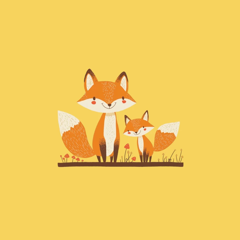 Cute Cartoon Fox Family in Woodland Setting Bucket Hat