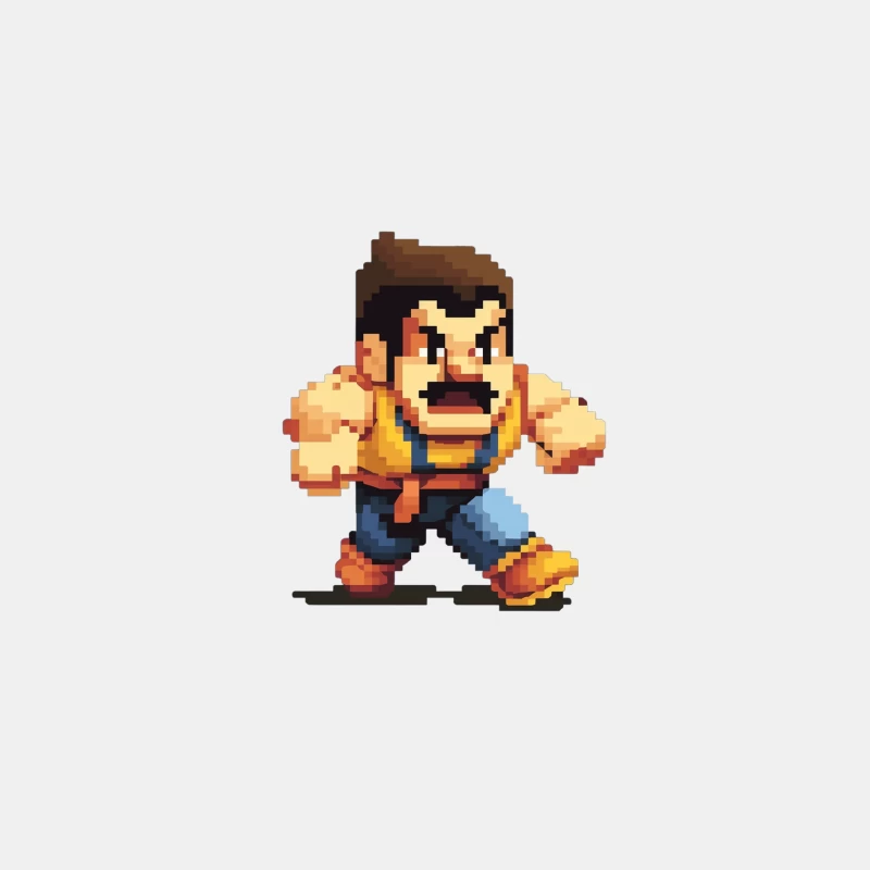 Retro Fighting Game Character in Pixel Art Style Male Tank Top