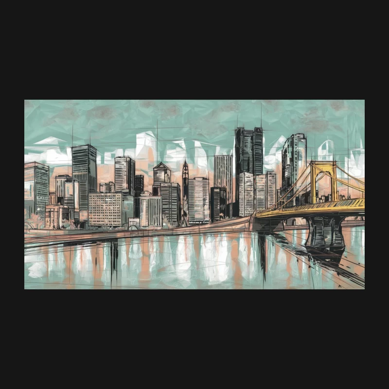 Artistic Urban Skyline with Bridge Reflection Desk Mat