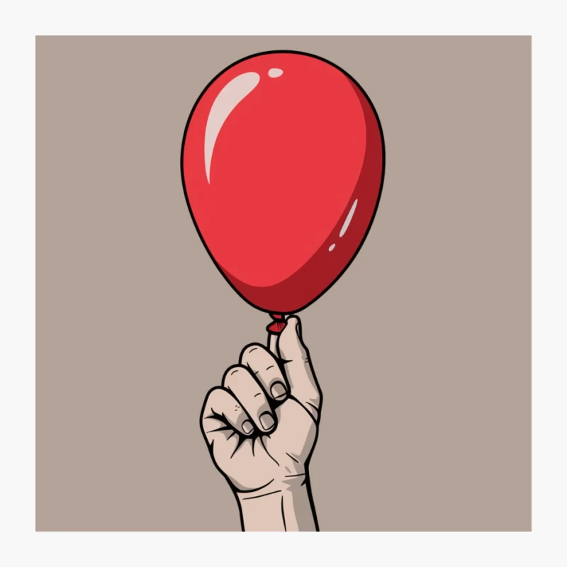 Hand Holding Red Balloon Cartoon Illustration Pin