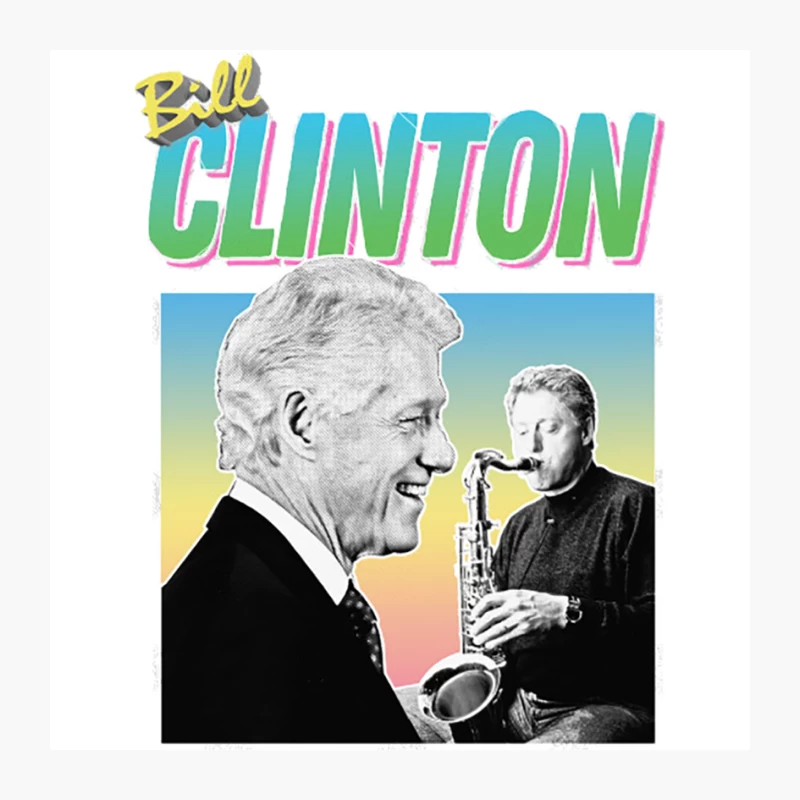 Bill Clinton Saxophone Graphic Design 90s Style Hipster Statement Tee Pin