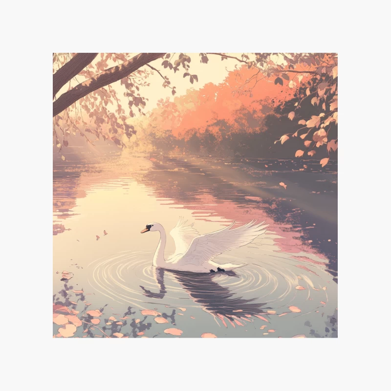 Serene Swan on Autumn Lake at Sunset Cotton Tote Bag