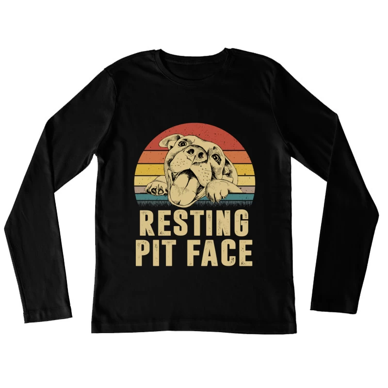 Visage de pit bull sur fond rétro Femme Manches Longues T-Shirt