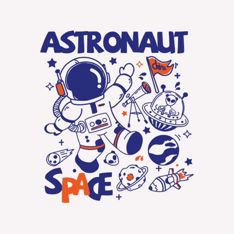 Astronaut im Weltraum mit Rakete und Planeten Herren T-Shirt