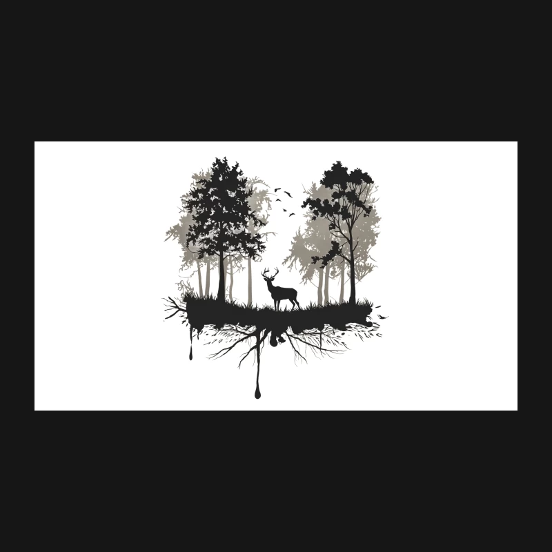 Abstract Forest Silhouette with Deer and Trees Desk Mat