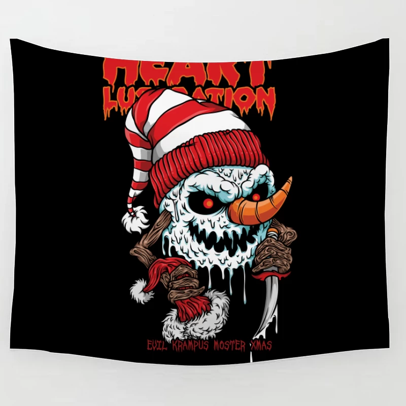 Horror Christmas Snowman with Krampus Theme Tapestry