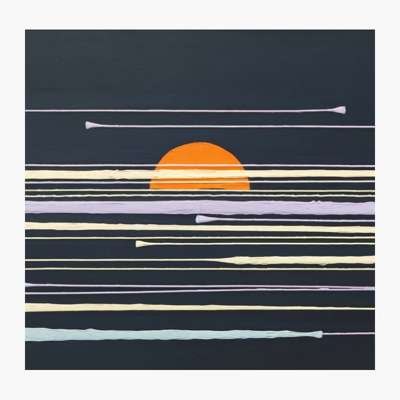 Minimalist Abstract Sunset: Geometric Lines and Orange Circle Throw Pillow