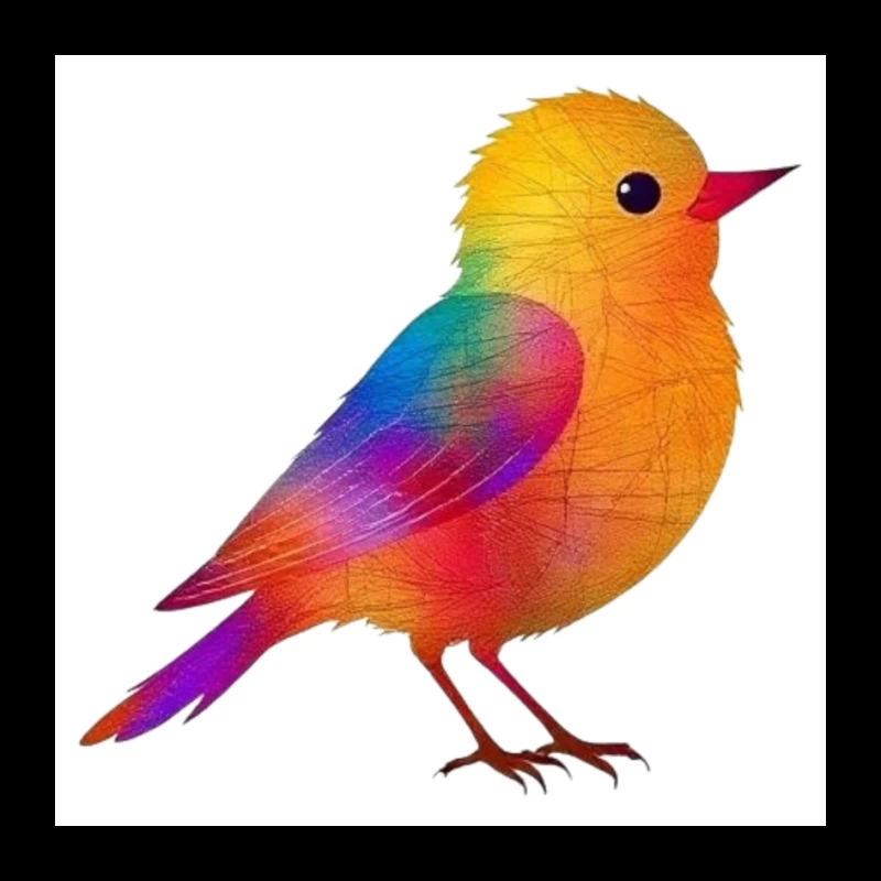 Whimsical Rainbow Bird Digital Illustration Pin