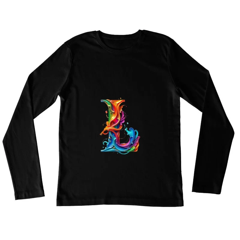 Vibrant Liquid Rainbow Letter L Artistic Typography Female Long Sleeve T-Shirt