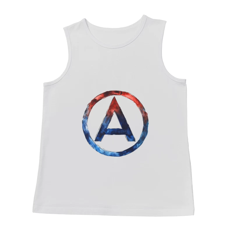 Watercolor Anarchy Symbol: Red and Blue Circular Logo with Letter A Male Tank Top