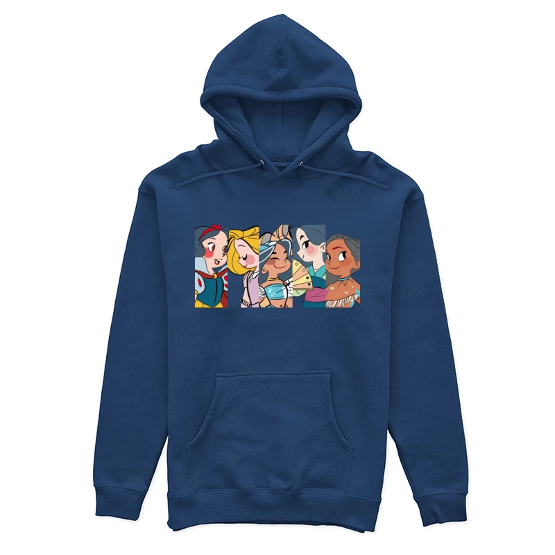 Fünf Cartoon-Prinzessinnen in einem Farbstreifen Damen Pullover Hoodie
