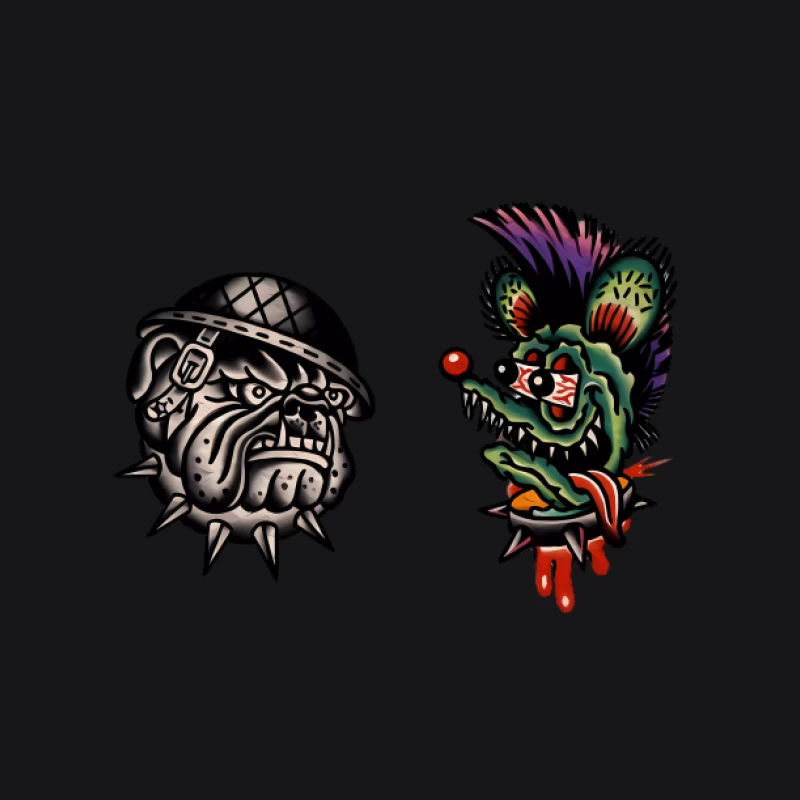 Retro Tattoo Designs mit Bulldogge und Ratte Herren Pullover Hoodie