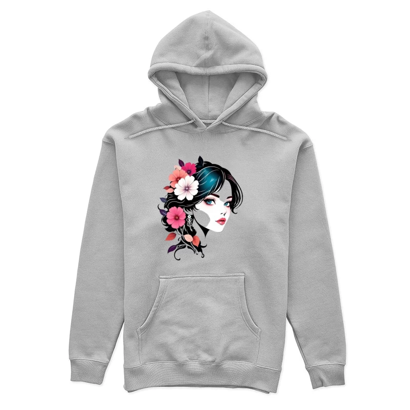 Elegant Floral Portrait with Turquoise Accents Female Pullover Hoodie