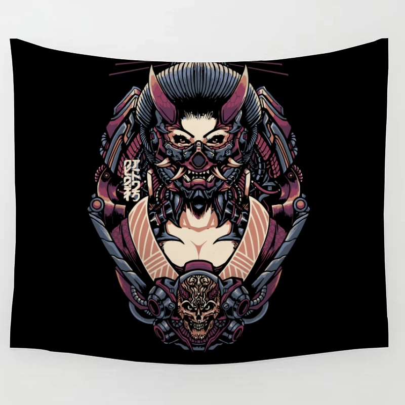 Cyberpunk Samurai Robotic Fantasy Art Tapestry