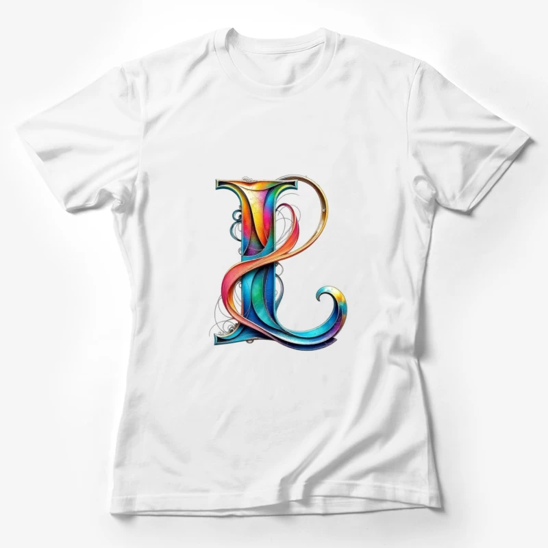 Ornate Rainbow Letter P with Decorative Swirls Female T-Shirt