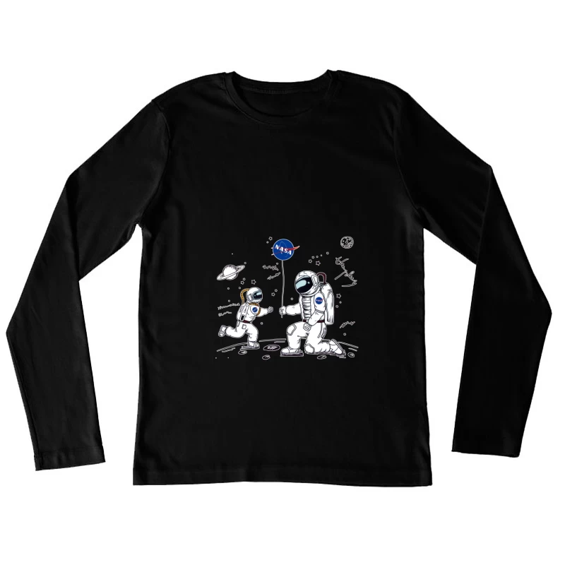Astronauten mit NASA-Flagge auf dem Mond Damen Langarm T-Shirt
