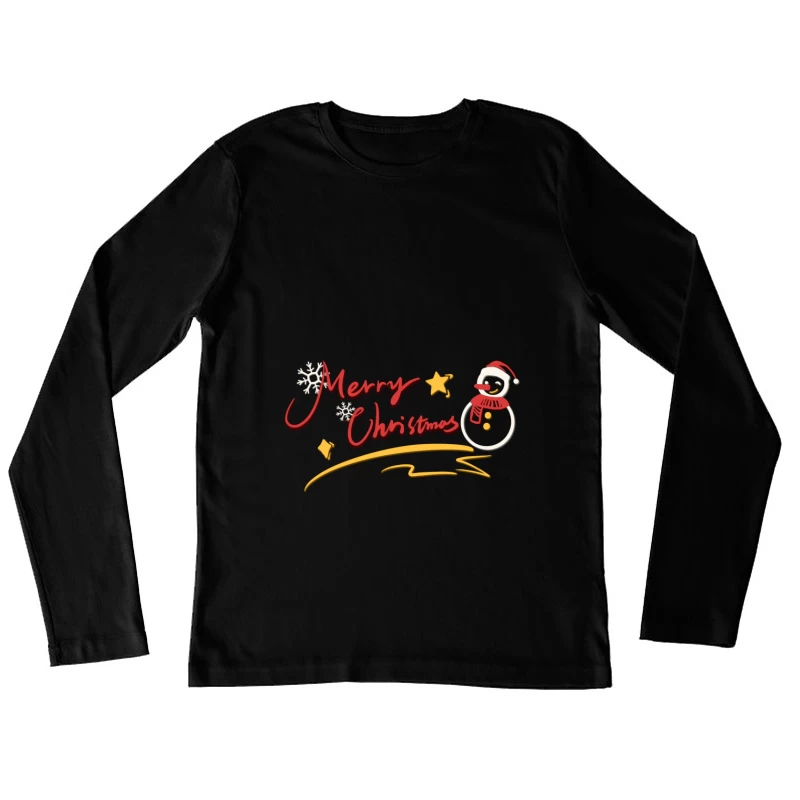 Fröhliche Weihnachten Gruß mit Schneemann Damen Langarm T-Shirt