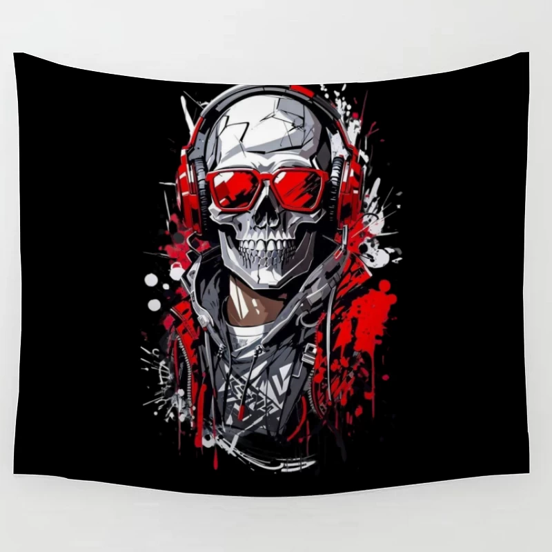 Cool Urban Skull with Headphones Tapestry