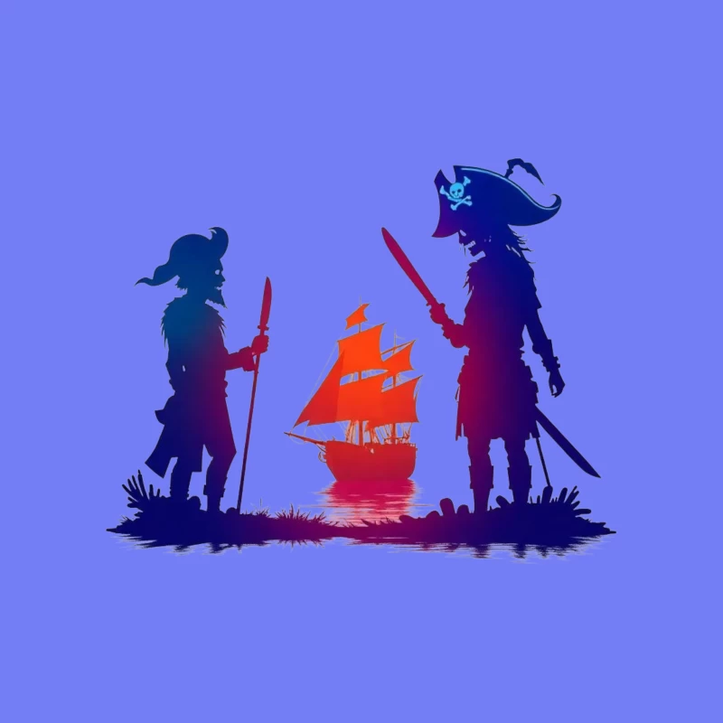 Pirate Ship Silhouette Tapestry