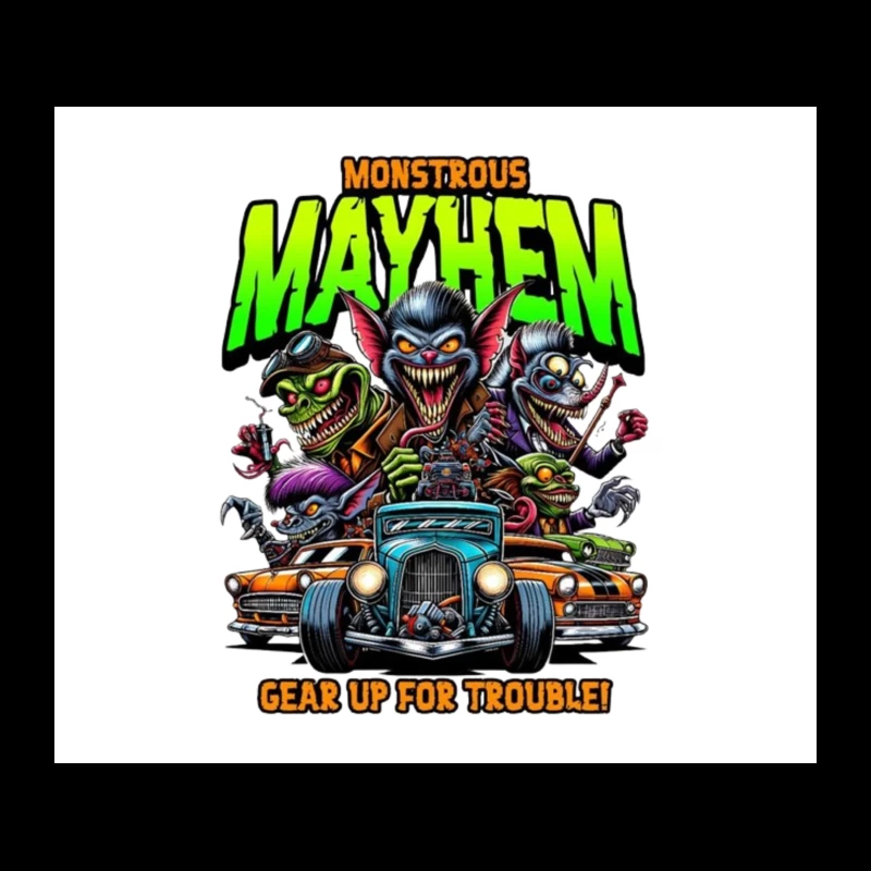 Monstrous Mayhem: Hot Rod Monsters Racing Retro Design Tapestry