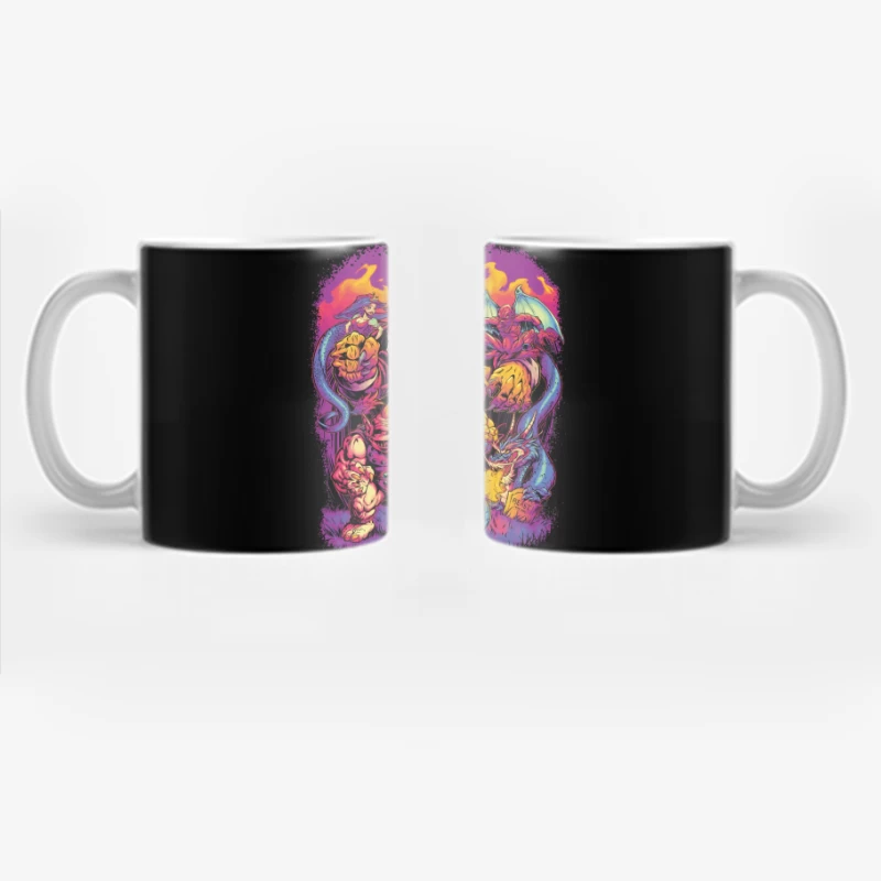 Epic Fantasy Battle with Colorful Monsters Coffee Mug