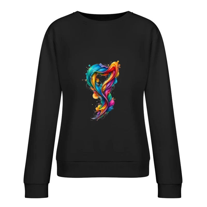 Vibrant Rainbow Swirl Abstract Digital Art Female Pullover Sweatshirt