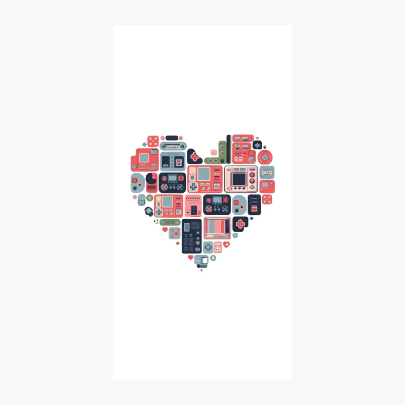 Retro Technology Love: Heart-Shaped Vintage Electronics Illustration iPhone Case