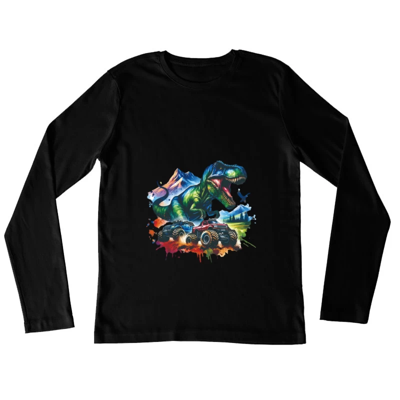 Dinosaurier und Monstertrucks Abenteuer Damen Langarm T-Shirt