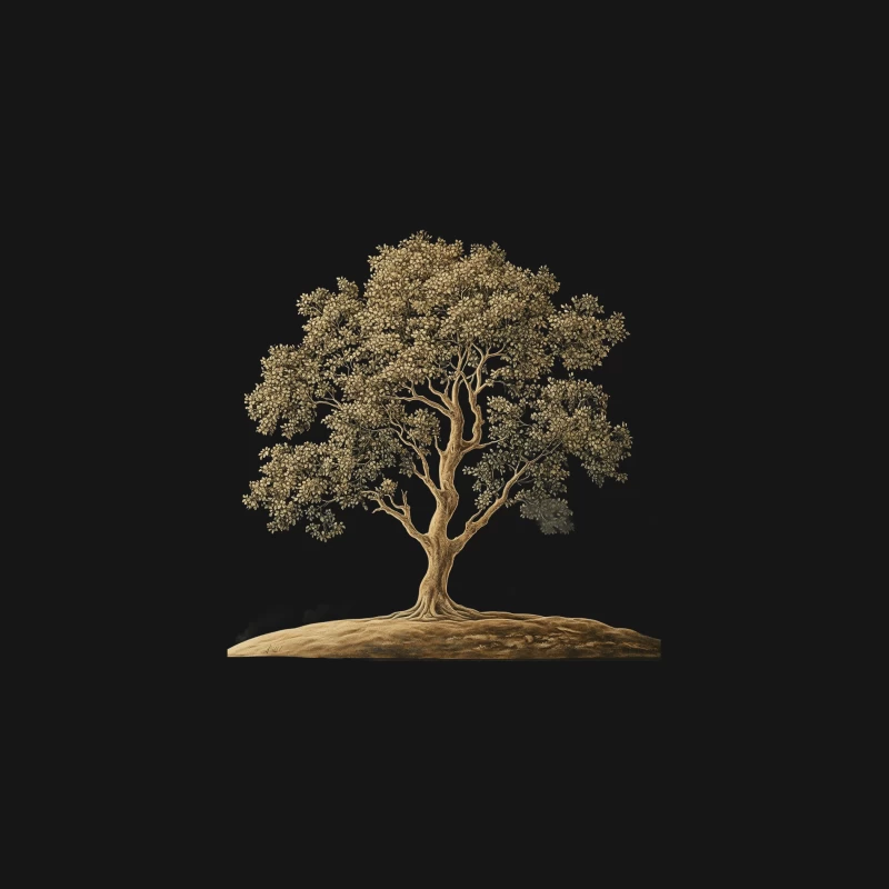 Golden Detailed Tree Illustration in Nature Art Desk Mat