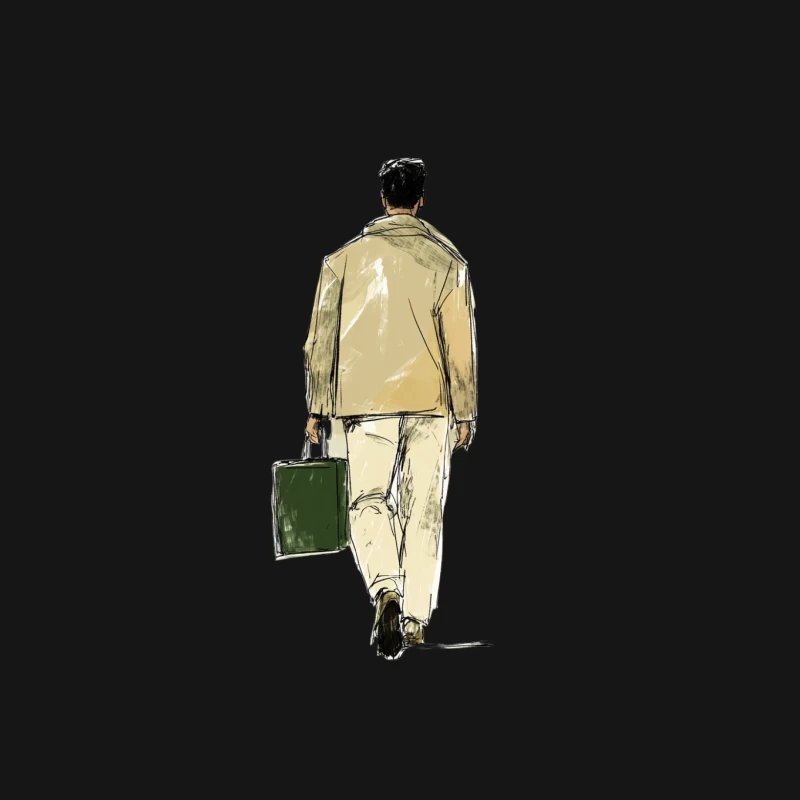 Sketched Business Man Walking with Briefcase Male Long Sleeve T-Shirt