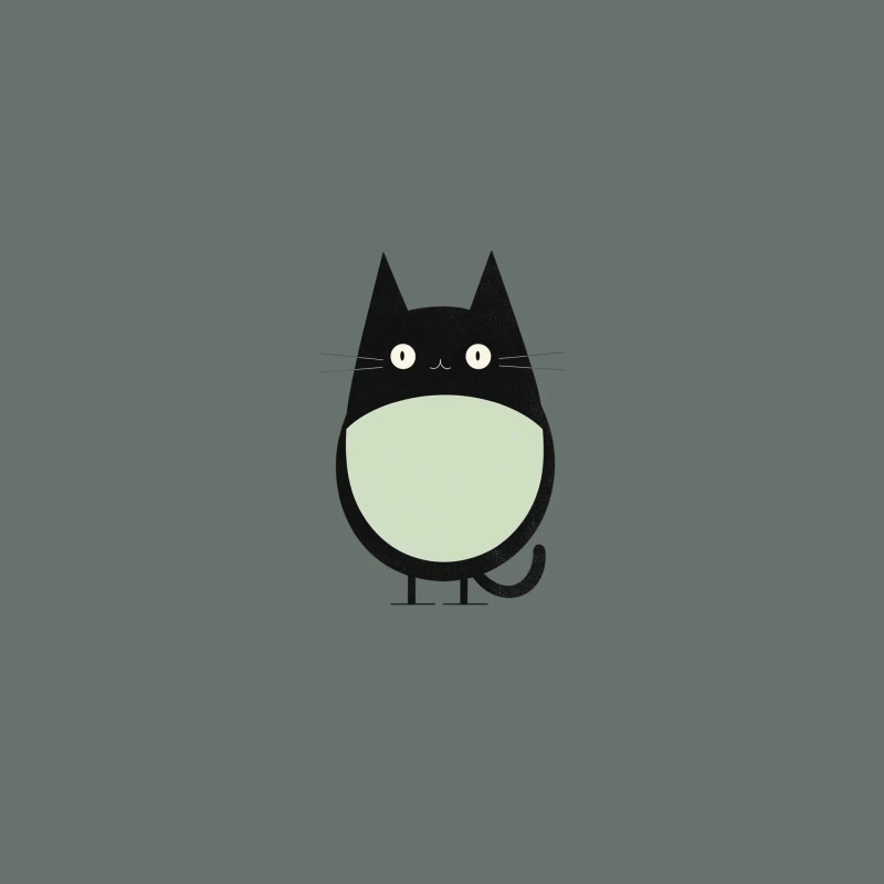 Minimalist Black Cat with Mint Belly Cartoon Illustration Baseball Cap