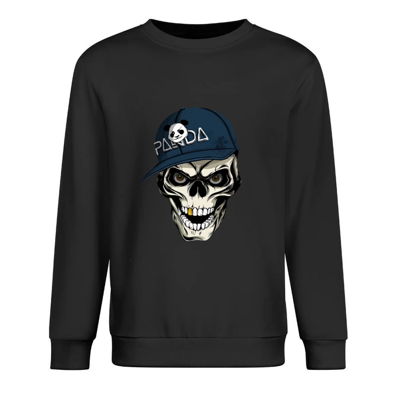 Skull with Panda Cap Graphic Illustration Male Pullover Sweatshirt