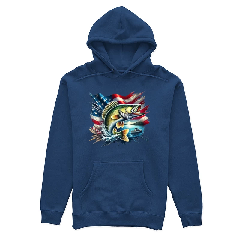 Dynamic Fish with American Flag and Scenic Background Female Pullover Hoodie