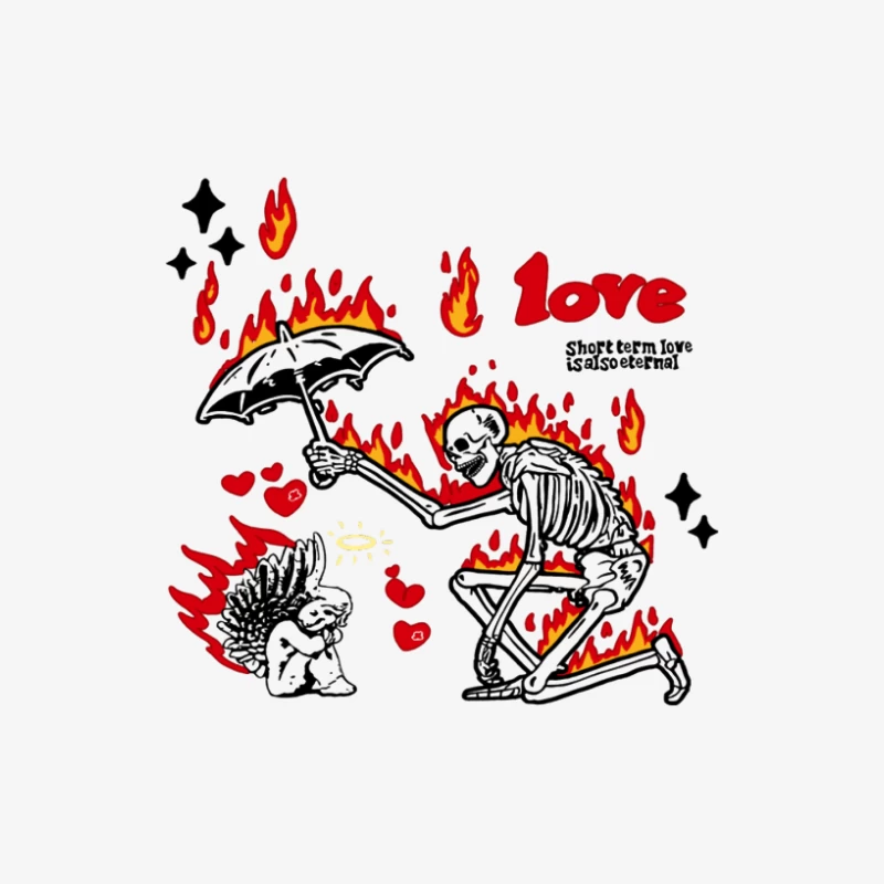 Skelett beschützt Igel in Flammen Herren Langarm T-Shirt