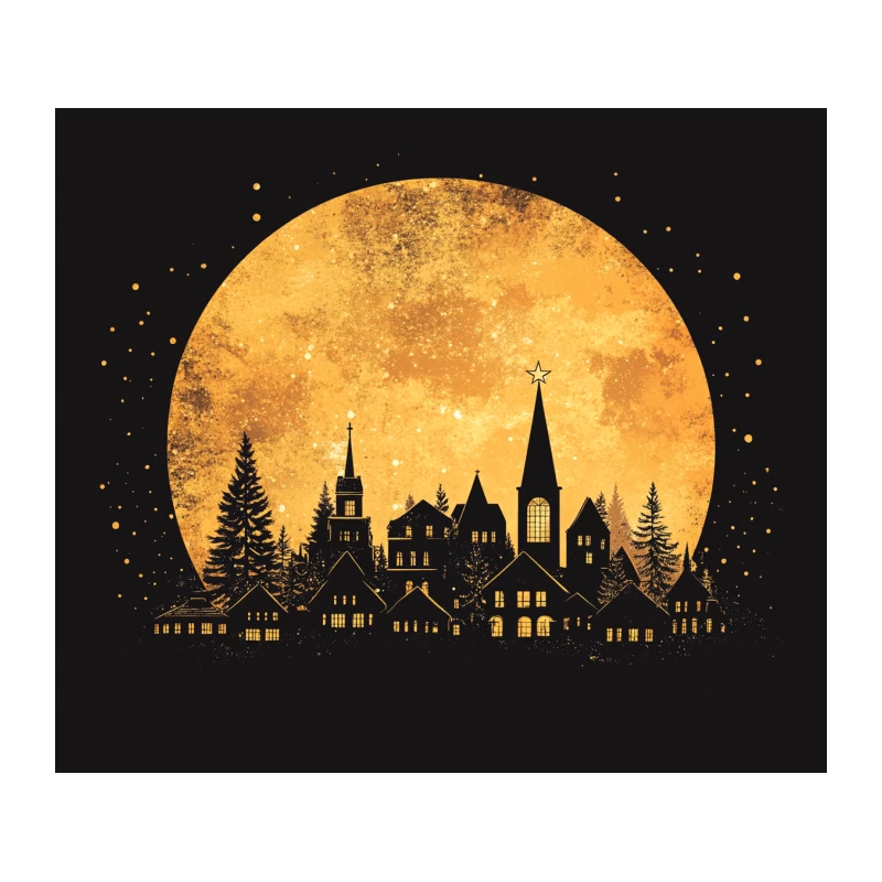 Gothic Night Cityscape with Full Moon and Church Silhouettes Tapestry