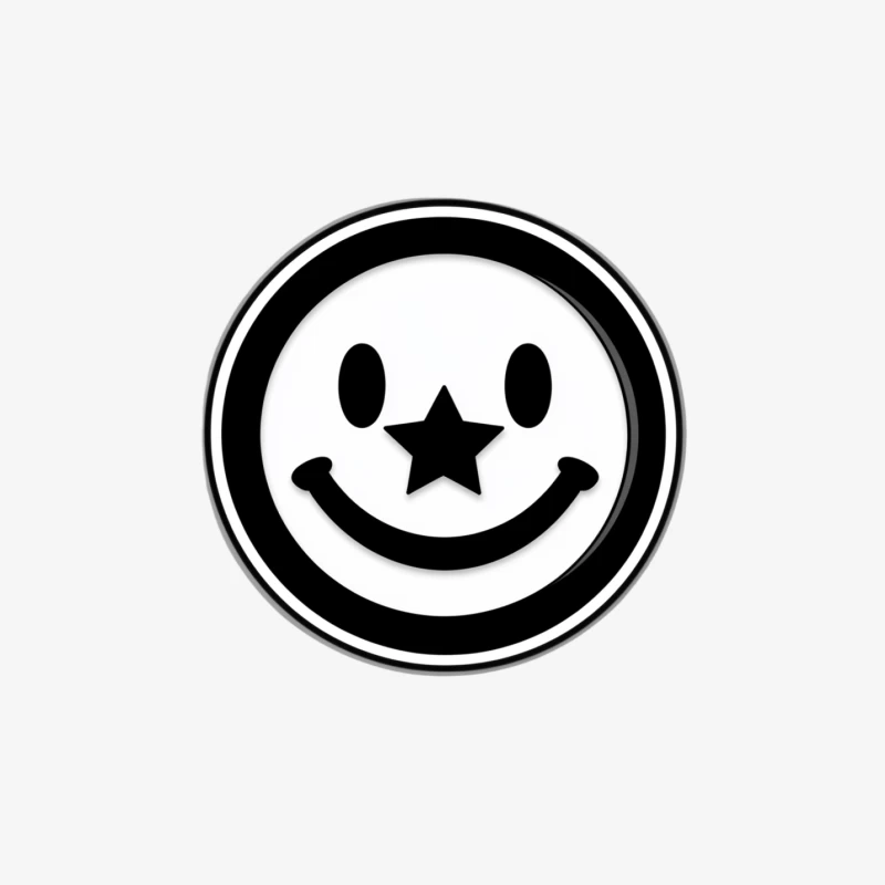 Star-Nosed Smiley Face Icon in Black and White Circle Male Pullover Sweatshirt
