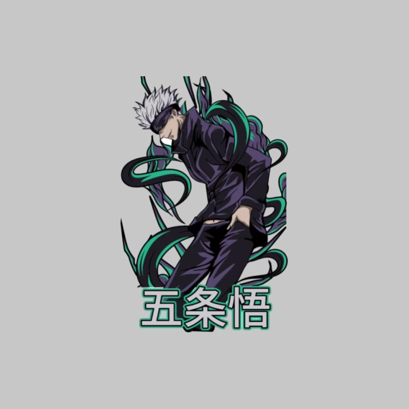 Anime-Charakter mit dunklem Outfit und weißen Haaren Herren Langarm T-Shirt