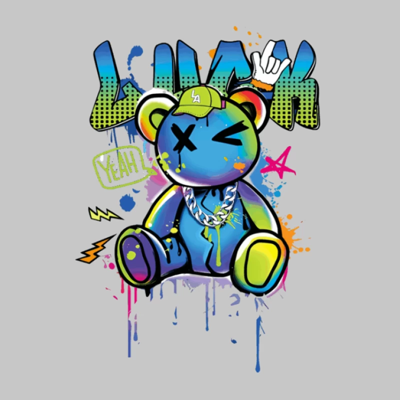Bunter Graffiti-Bär mit Kappe Herren Langarm T-Shirt