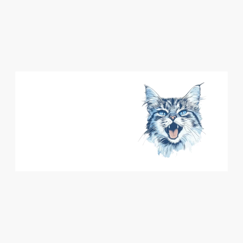 Artistic Digital Portrait of a Meowing Blue-Eyed Cat Coffee Mug