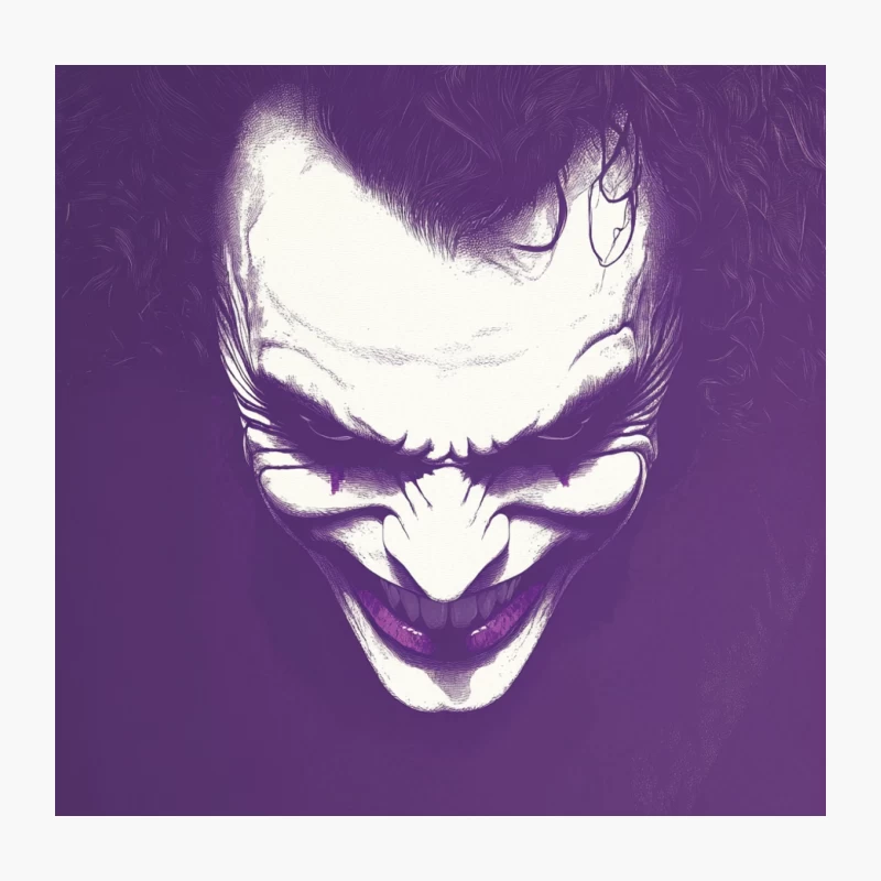 Ominous Joker Face Looms Over Silhouette in Purple Comic-Style Art Throw Pillow