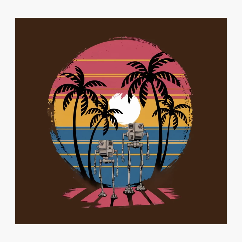 Retro Tropical Star Wars AT-AT Sunset Beach Art Throw Pillow