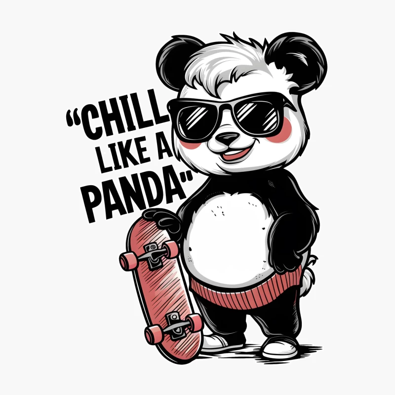 Cool Skateboarding Panda with Sunglasses and Chill Slogan Cotton Tote Bag