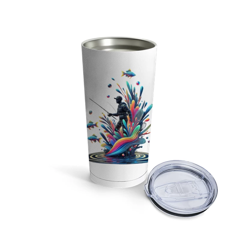 Surreal Fisherman in Vibrant Underwater Fantasy Travel Mug