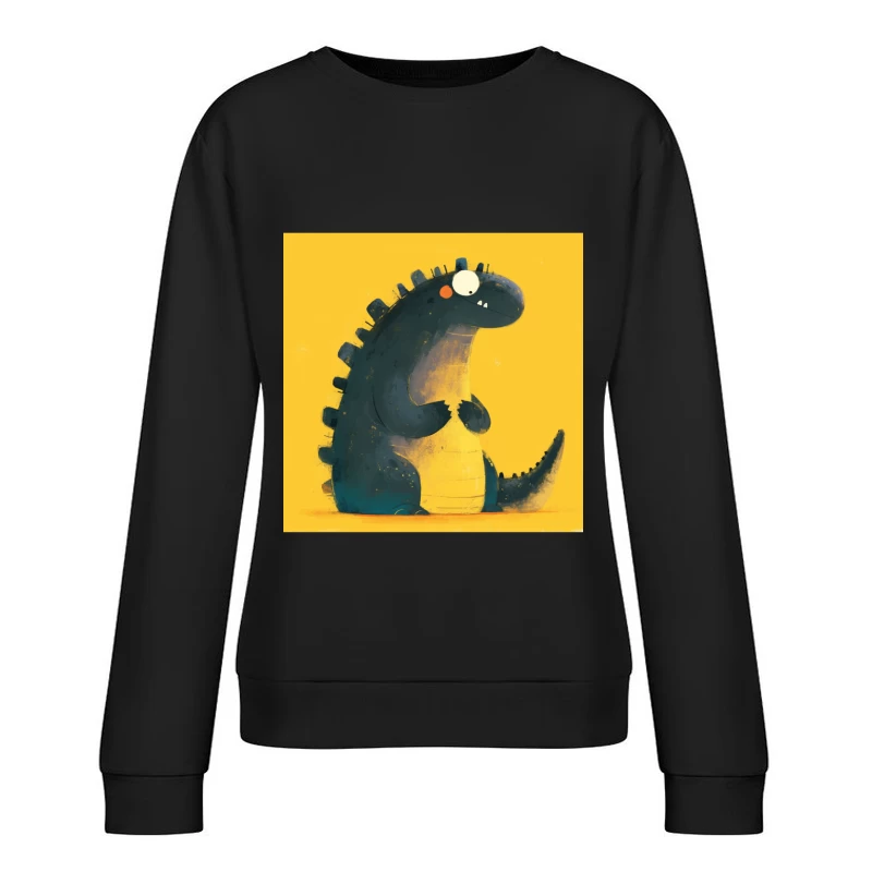 Cute Cartoon Dinosaur Character on Yellow Background Female Pullover Sweatshirt