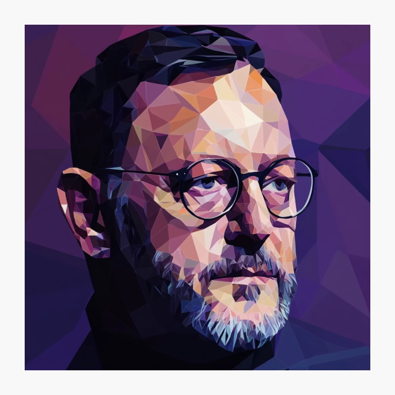 Geometric Low Poly Portrait of Bespectacled Man with Beard Pin