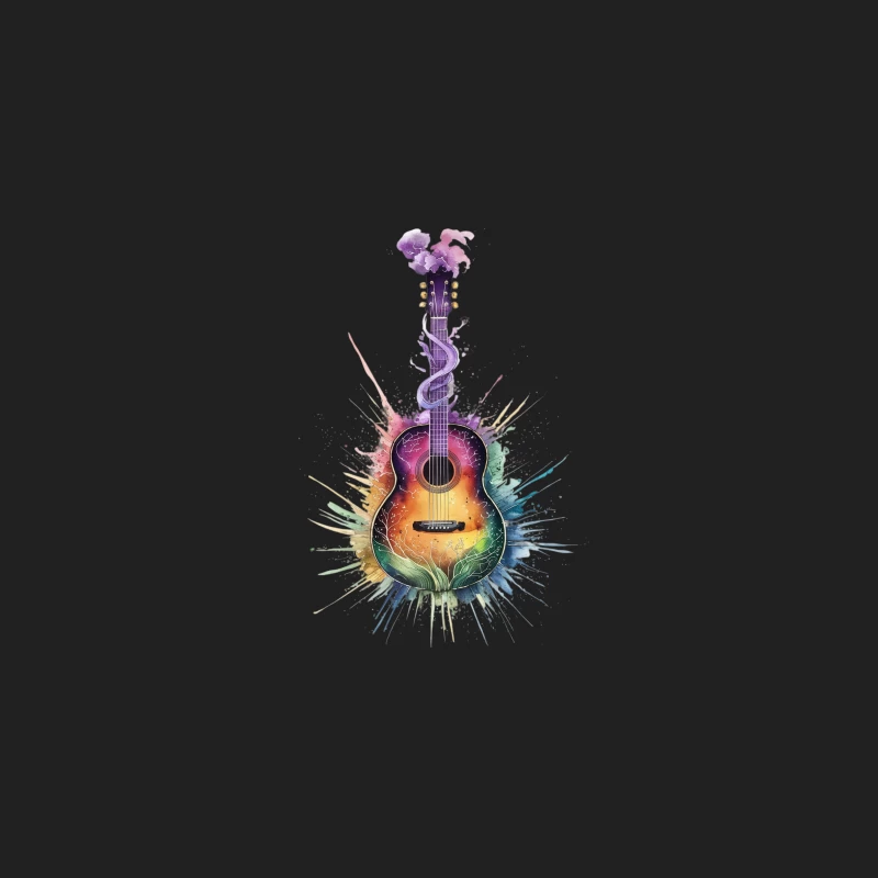 Vibrant Watercolor Acoustic Guitar with Rainbow Splash Effect Bucket Hat