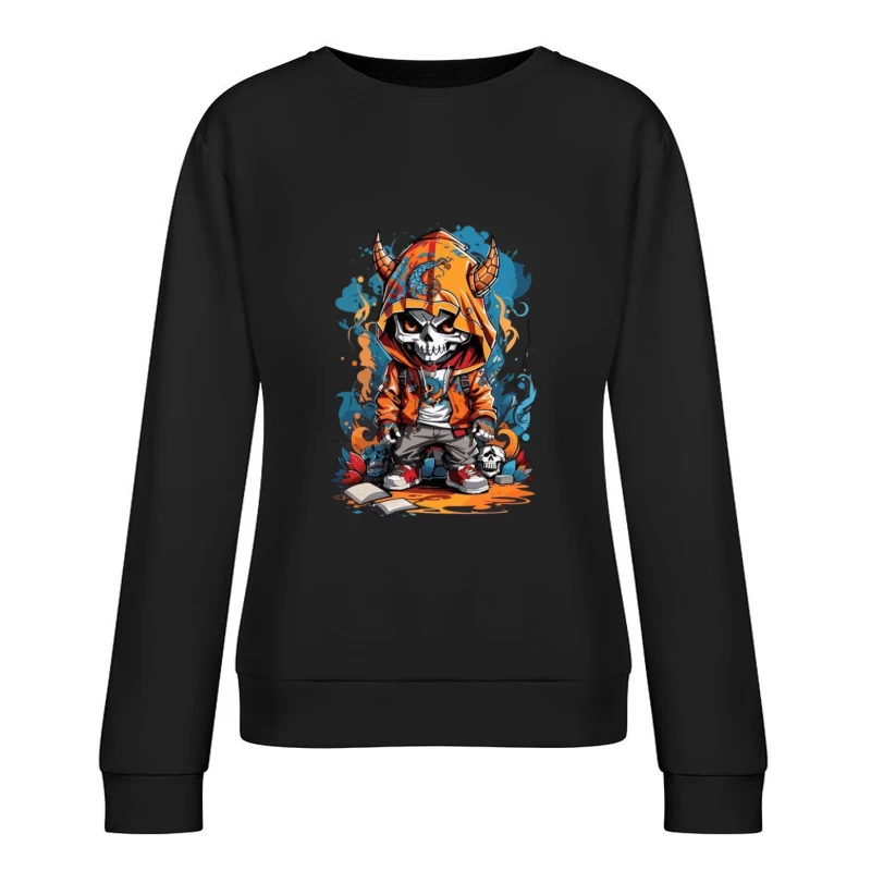 Urban Skull Cartoon Art Female Pullover Sweatshirt